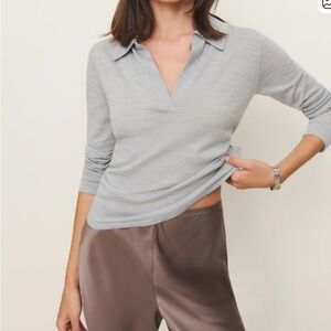 Reformation Light Gray Collared Long Sleeve Top